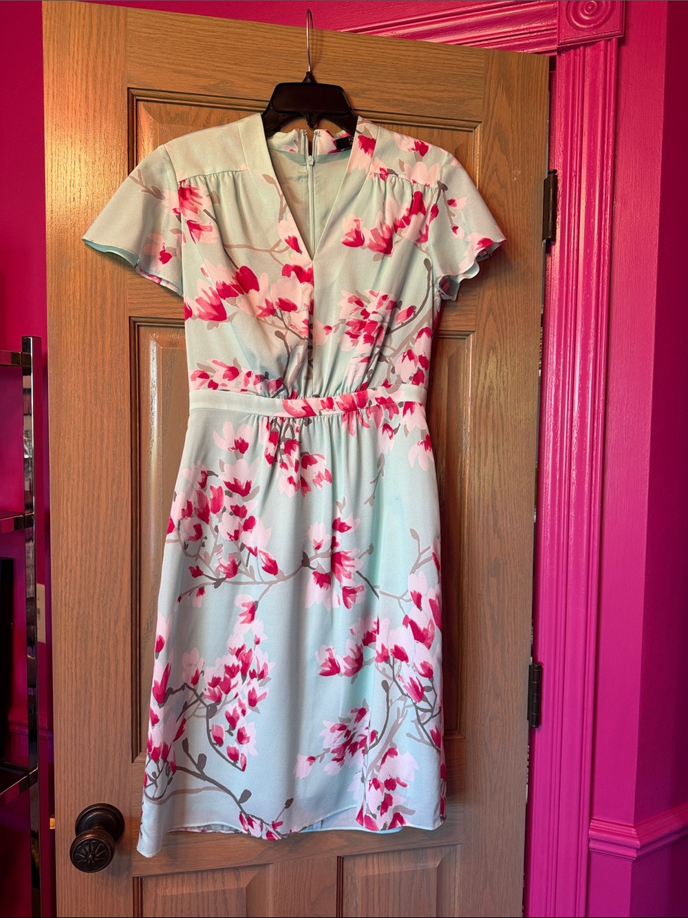 Alex Marie Floral Mint & Pink Short Sleeve Midi Dress size 4
